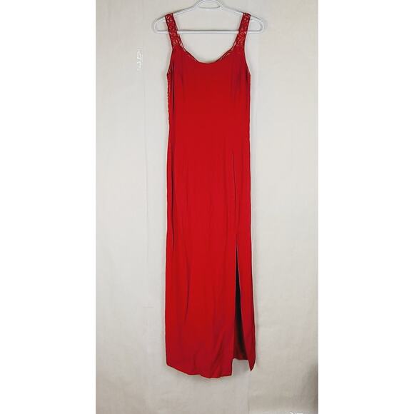 Jessica McClintock red sheer button down embroidered back side slit dress size 8 - Picture 1 of 14